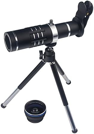 3 in 1 Smart Phone Lenses Kit 18X Telephoto Lens Wide Angle Lens Macro Lens with Tripod and Universal Clip for iPhone Samsung Most Smartphones (Black)