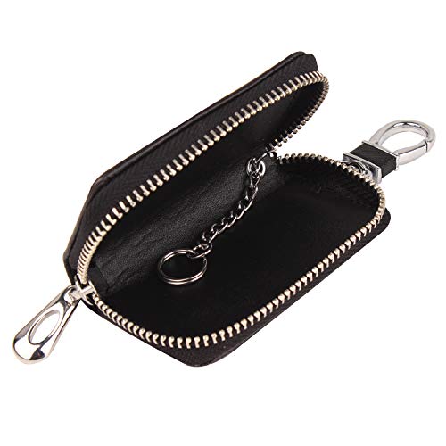 Leather Car Smart Key Chain Universal Key Holder Bag Black Zipper Case Cover Wallet Bag Shell Fob Ring (P Two)