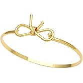Izpack Minimalist Bow Open Cuff Bangle Bracelet Gold Plated Ribbon Bowknot Thin Stackable Clasp Bangles Bracelets Cute Birthday Jewelry Gifts for Women Her Mom