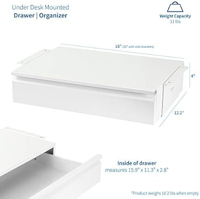 Vivo White 18 Inch Office Mounted Sliding Under Desk Pull Out
