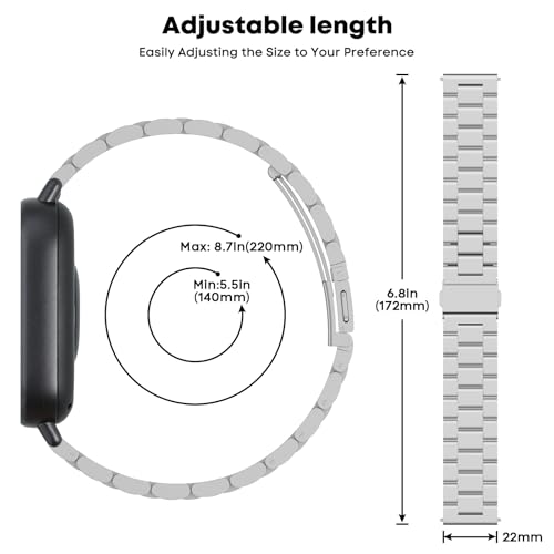 CreoArte Metal Strap Compatible with Amazfit Bip 6/Bip 5/Amazfit Balance/Balance 2, Stainless Steel Replacement Wristbands for Amazfit Cheetah/Amazfit Cheetah Pro