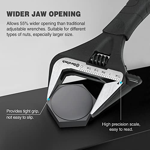DURATECH 8-Inch (200 mm) Adjustable Wrench, Wide Jaw Large Opening Black Oxide Finish Plumbing Basin Wrench, Hand Repair Tool, Cr-V Steel, SAE and Metric Scale Marked, Ergonomic Grip