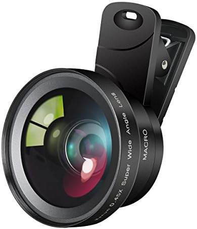 Camera Lens Kit for iPhone, Manun 2 in 1 Cell Phone Camera Lens for iPhone 6 /6s/6s Plus 7/7s Plus Samsung Android Smartphone 12.5X Macro Lens 0.45X Super Wide Angle (Black)