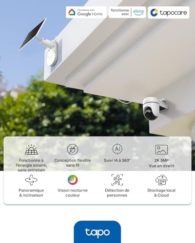 C610 Kit 2K 3MP Caméra WiFi Extérieur sans Fil avec Panneau Solaire, 360° PTZ Caméra Surveillance à Batterie 6700mAh, Détection Humaine, Vision Nocturne à Couleurs, Suivi AI, IP65