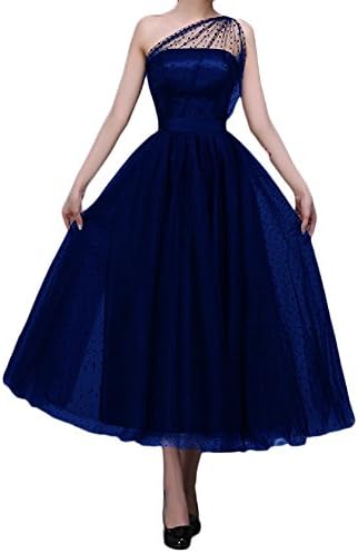 Favors Women's Vintage 50s Tea Length Cocktail One Shoulder Party Dresses Royal Blue 16