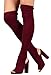So Me Kristy Thigh High Over Knee Stretchy Suede Open Toe Block Chunky Heel Boot Wine