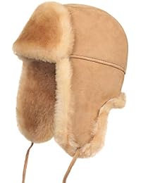Zavelio Kids Shearling Sheepskin Aviator Russian Ushanka Trapper Leather Winter Fur Hat X-Large Tan
