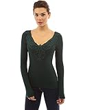 PattyBoutik Women's V Neck Crochet Lace Inset Long Sleeve Blouse