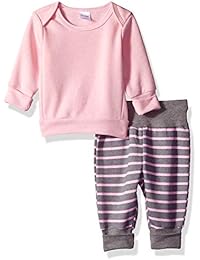 Hanes Ultimate Baby Flexy Adjustable Fit Jogger with Sweatshirt Set, Light Pink Stripe, 18-24 Months