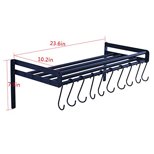 ZESPROKA Kitchen Wall Pot Pan Rack,With 10 Hooks,Black