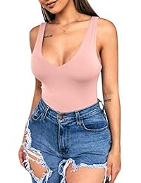 LAGSHIAN Body sexy para dama, cuello en V, sin mangas, de una pieza, Leotrad