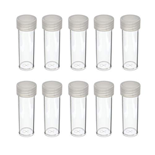 COIN STORAGE TUBES, round clear plastic w/ screw on tops for DIMES (Quantity of 10 tubes)