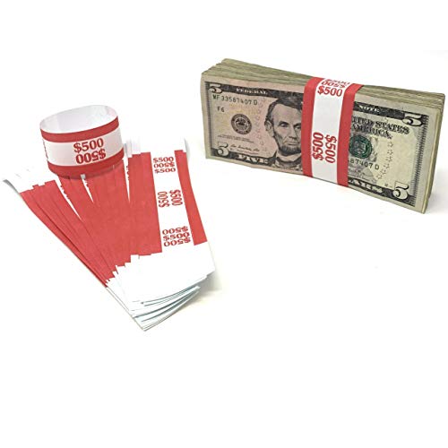 Money Bands Currency Sleeves Straps – (Pack of 330 - $500) Self-Adhesive Money Wrappers for Bills Color Coded Wraps Meets ABA Standards, 7.5 x 1.25 inches – Counter Recyclable Kraft Paper