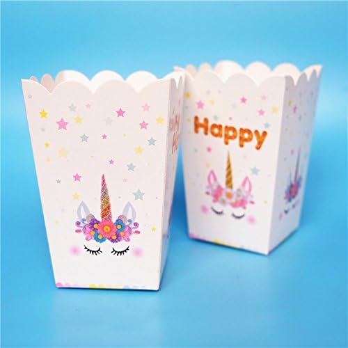 Rainbow Unicorn, Magical Unicorn Baby Shower or Birthday Party Favor Popcorn Treat Boxes - Set of 12