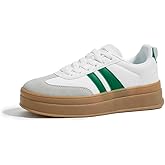 LEYING Women's Chunky Platform Sneakers - Retro Vintage Leather Casual Tennis Shoes- Thick Rubber Gum Sole Low Top Lace-Up Classic Walking Shoes