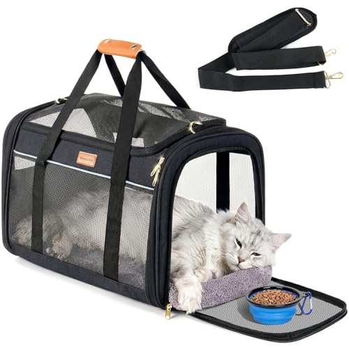 Morpilot Pet Carrier Carrier for Any Size Cats and Puppy Dogs, Maximum Load 12kg, Four-Sided Ventilated Mesh Ideal for Home Use and Travel, Black Gold