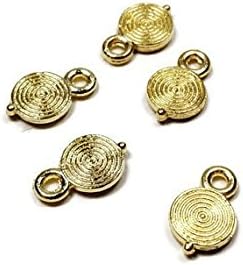 Foxy Findings 10 Pieces Tiny Spiral Flat Round Charms, 24K Gold Plated, Pendant Findings - CMISCG013