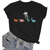 Dinosaur T-Shirt for Women Cute Dinosaur Pattern Funny Animal Print Short-Sleeve Shirt Vacation Top