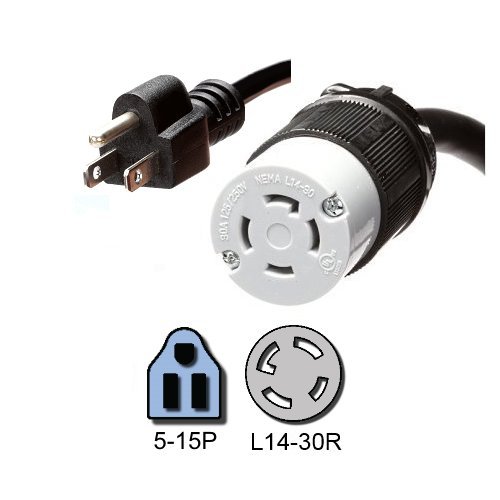 NEMA 5-15P to L14-30R Plug Adapter, 1 Foot, 15A/125V, 14 AWG - Iron Box # IBX-5185-01