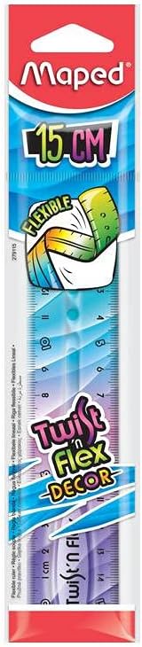 Régua flexível de 15 cm, decoração twist'n flex, dupla graduação, plástico inquebrável, design lúdico para crianças e alunos, ideal para escola e escritório, cores variadas