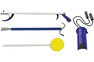 Blue Jay An Elite Healthcare Brand Bending Hip Kit 4 Piece Combo Pack Include 26 inch Reacher | Sock Aid with Foam Handles and Dressing Stick | Plastic Shoehorn for Surgery Recovery - 24 Inches