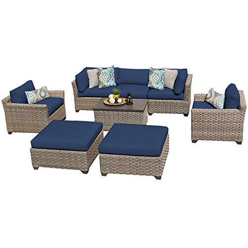 TK Classics MONTEREY08aNAVY Monterey Seating 8 Piece Outdoor Wicker Patio Furniture Set, Navy