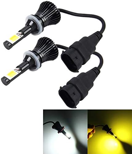 Car fog light bulb,2 PCS 880/881/H27 DC 12V 6W 6000K+3500K Car LED Fog Lights with Double-sided COB Lamps (White Light+Yellow Light)