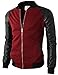 H2H Men's Leather Varsity Baseball Bomber Jacket of Various Styles Wine US M/Asia L (KMOJA0126)