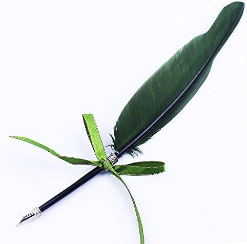 Featty Gifts Writing Quill Pen Vintage Hand Crafted Retro Feather,6 Colors(Blackish Green)