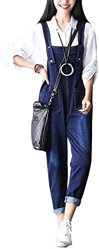 enjoysweety Women's Rompers Wide Leg Pants Strapless Jumpsuit Jeans with Pockets (Blue)