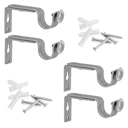 Anndason Heavy Duty Curtain Rod Brackets 3/4 5/8 Inch Rod (Silver) (Set of 4)