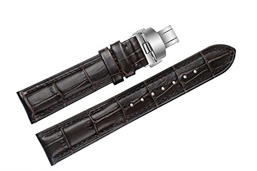 21mm Dark Brown High-end Leather Watch Straps/Bands Replacement Deployment Double-Push Buckle Alligator Grain