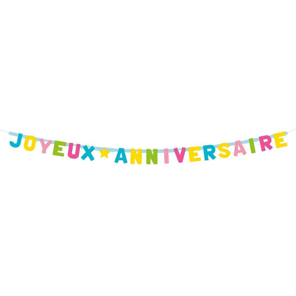 Boland 31031 - Letter Garland Joyeux Anniversaire, 1 Piece, Length 200 cm, Happy Birthday, Multicoloured, Colourful, Pastel Colours, Hanging Decoration, Wall Decoration, Cardboard Garland