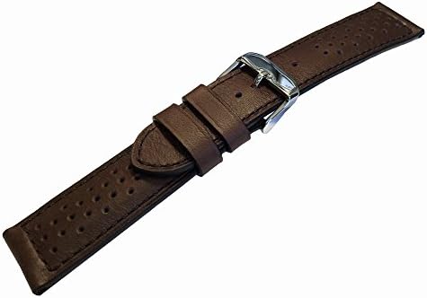 Strapped For Time 22mm Brown/Matching Stitch Rally Perforated Calfskin Watch Band