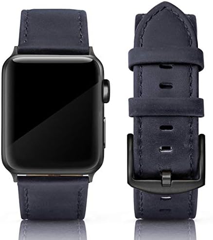 SWEES Leather Strap Compatible for Apple Watch Band 42mm 44mm, Genuine Leather Soft Replacement Watchband Strap for iWatch Apple Watch Series 4 3 2 1, Sports & Edition Men, Yale Blue