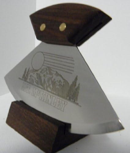 Alaskan Made 6" Ulu Knife with Walnut Hande and Stand (6" Etched Mt. McKinley Sunset Blade)