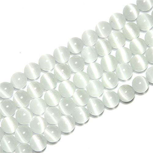 8mm White Cat Eye Beads Round Semi Precious Gemstone Loose Beads for Jewelry Making (48pcs/Strand)