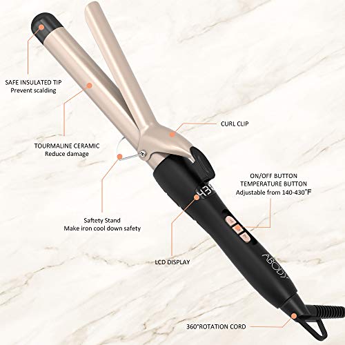 Abody Curling Iron Inch, Hair Curling Wand with Tourmaline