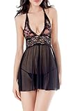 Ruzishun Women's sexy Lingerie glam black lace Sleepwear Underwear