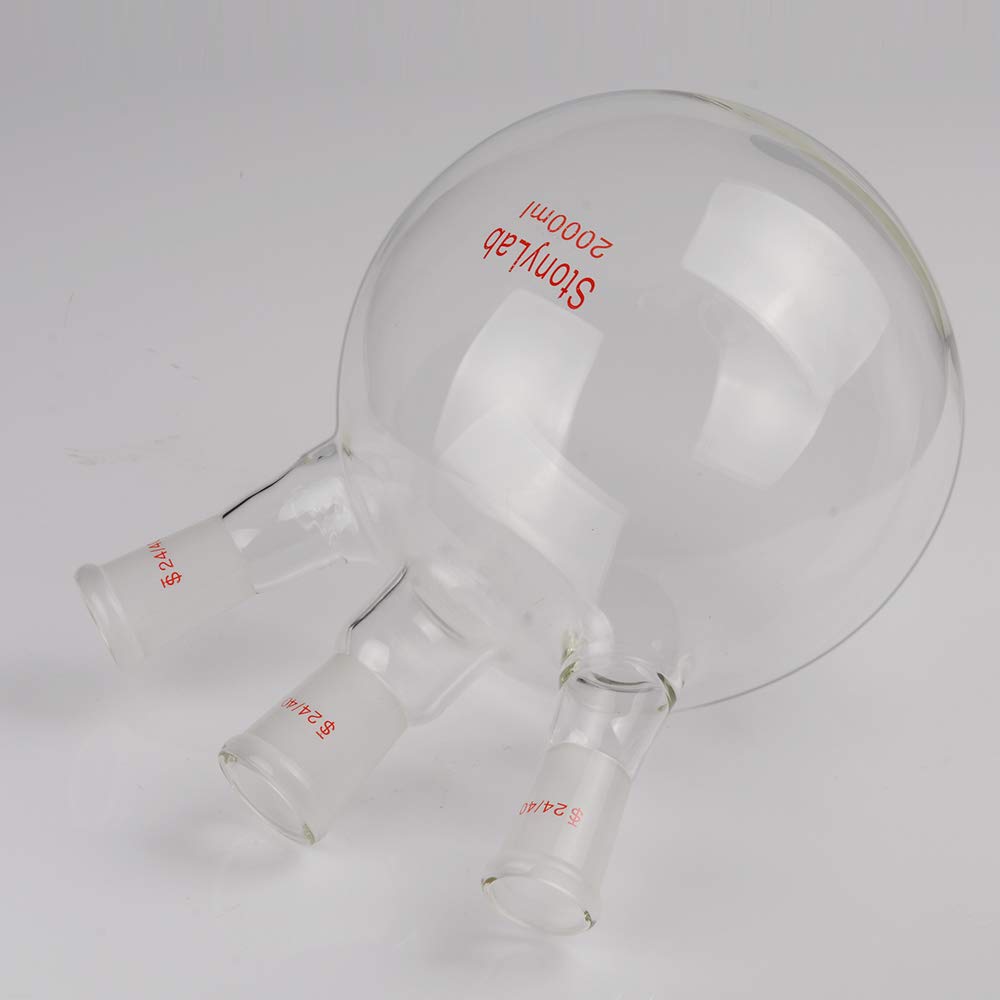 Stonylab Glass 500 ML Heavy Wall 3 Neck Round Bottom Flask RBF, With 19 22 Center And Side Standard Taper Outer Joint 500 Ml