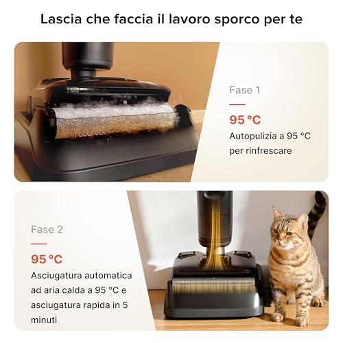 F25 ACE Pro Aspirapolvere Lavapavimenti Senza Fili, 25000Pa, JetFoaming Anti-Macchie, Rullo Anti-Groviglio, Design 180° a Piatto, Autopulizia Acqua Calda e Asciugatura, 60 min