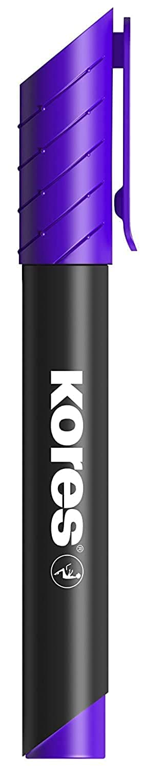 Kores - Violet Permanent Marker Pens - K-Marker XP2, Chisel Tip with Low-Odour Ink - Waterproof Marker Pens for All Surfaces - Back to School Supplies, Office Supplies - Pack of 12 Purple Marker Pens