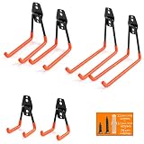 Ihomepark Heavy Duty Garage Storage Utility Hooks for Ladders & Tools, Wall Mount Garage Hanger & Organizer - Tool Holder U Hook with Anti-Slip Coating (6 Pack - Orange)