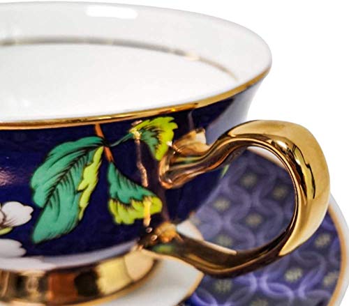 Teacup and Saucer Set Hand-made Fancy Tea Cups Fine Bone China Purple Coffee cup 6.8oz
