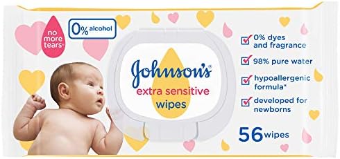 Johnson's Baby Wipes, Extra Sensitive, 98% pure water, pack of 56
