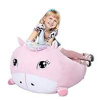 Chener Unicorn Stuffed Animals Storage Bean Bag Chair Cover for Kids, 22x28 Inch Soft Velvet Plush Stuffed Animal Hammock Holder Toy Organizers for Children Unicorn Room Decor for Baby Girls