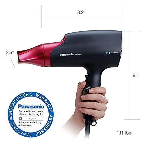 Panasonic Nanoe Hair Dryer, 1875 Watt Professional Blow Dryer for Smooth, Shiny Hair with 3 Attachments Quick Dry Nozzle, Diffuser and Concentrator Nozzle – EH-NA65-K (Black/Pink), Black