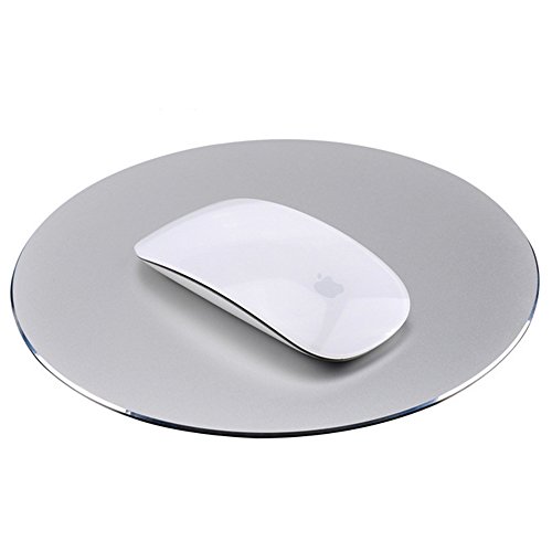 TopYart Metal Mouse Pad Circular Reversible Waterproof Aluminium Gaming Mouse Pad with Fireproof Non Slip Rubber Base Smooth Edges Frosted Surface Computer Laptop Mousepad - 220220mm,Silver