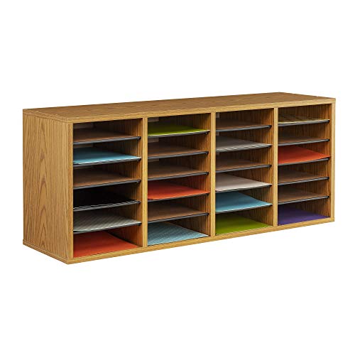Safco Products Wood Adjustable Literature Organizer, 24 Compartment, 9423MO, Medium Oak, Durable Construction, Removable Shelves, Stackable - Thumbnail 3