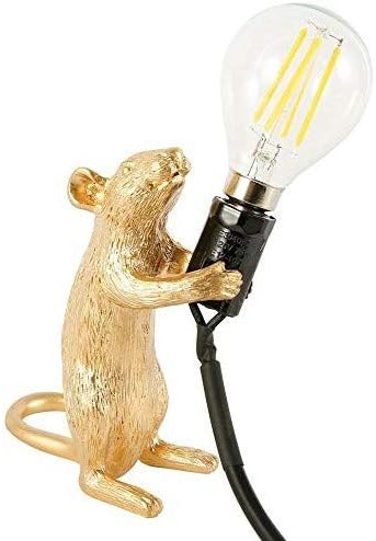 Mouse Table Lamp,Resin Desk Bedside Light,Creative Decoration Mini Cute Animal Mouse Lights for Bedroom Living Room Childrens Room (E14 Bulb,UK Plug) (Gold-Standing)